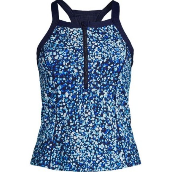 High Neck Zip Front Racerback Tankini Swimsuit Top - Size: 4 Long - NWT - Picture 2 of 12